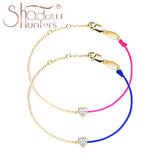 925 Silver Thin Chain Bracelet Pink Line Heart Zircon Rope