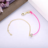 925 Silver Thin Chain Bracelet Pink Line Heart Zircon Rope