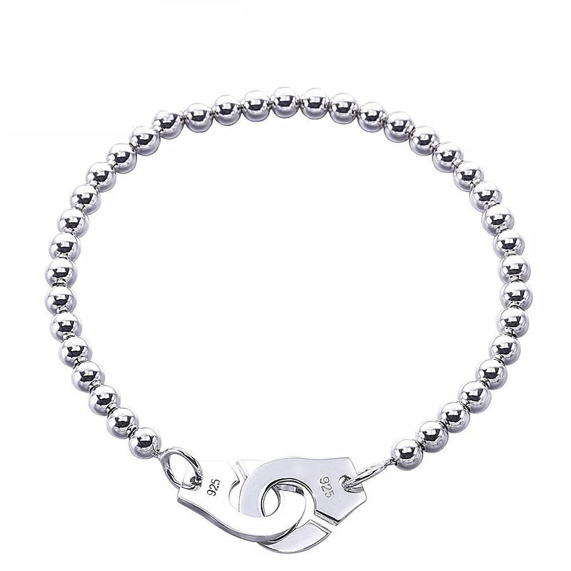 Sterling Silver Handcuff Charms Women Bracelet Chain