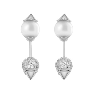 925 Silver Ice Cream Cone Stud Earrings with Zircon & Pearl Back