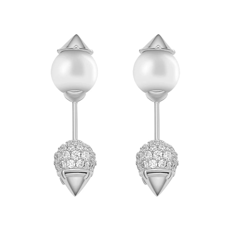 925 Silver Ice Cream Cone Stud Earrings with Zircon & Pearl Back
