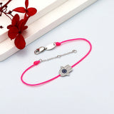 Silver 925 Bracelets For Women Man Lucky Hot Pink String Bracelet Palm Eye