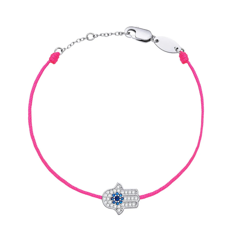 Silver 925 Bracelets For Women Man Lucky Hot Pink String Bracelet Palm Eye