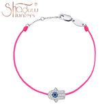 Silver 925 Bracelets For Women Man Lucky Hot Pink String Bracelet Palm Eye