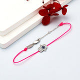 Silver 925 Bracelets For Women Man Lucky Hot Pink String Bracelet Palm Eye