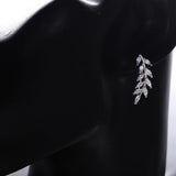 925 Silver Leaves Stud Earrings Wedding Jewelry Piercing CZ Crystal