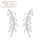 925 Silver Leaves Stud Earrings Wedding Jewelry Piercing CZ Crystal