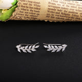 925 Silver Leaves Stud Earrings Wedding Jewelry Piercing CZ Crystal