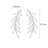 925 Silver Leaves Stud Earrings Wedding Jewelry Piercing CZ Crystal