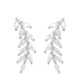 925 Silver Leaves Stud Earrings Wedding Jewelry Piercing CZ Crystal