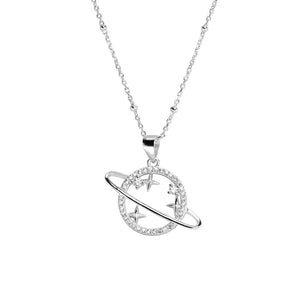 925 Silver Star Planet Pendant Necklace Lion Clip Chain for Women