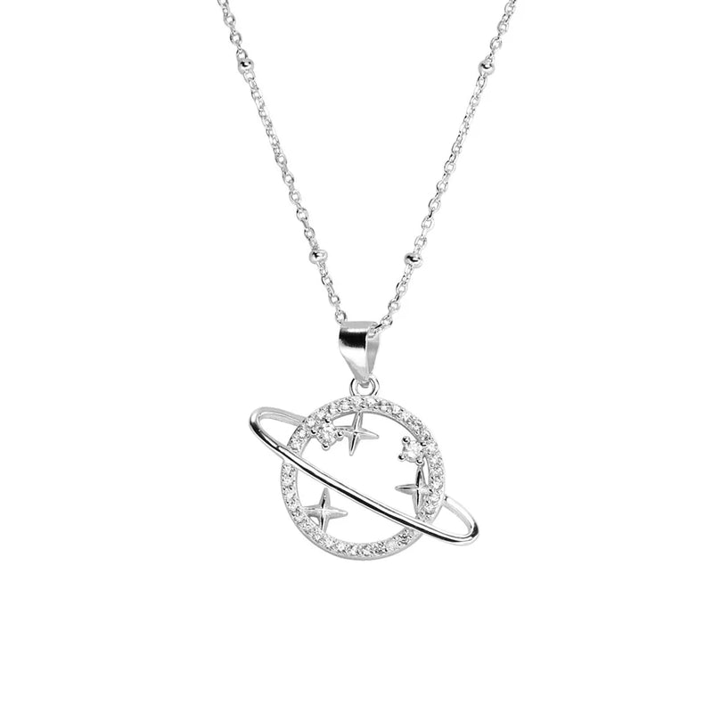 925 Silver Star Planet Pendant Necklace Lion Clip Chain for Women