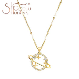 925 Silver Star Planet Pendant Necklace Lion Clip Chain for Women