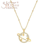925 Silver Star Planet Pendant Necklace Lion Clip Chain for Women