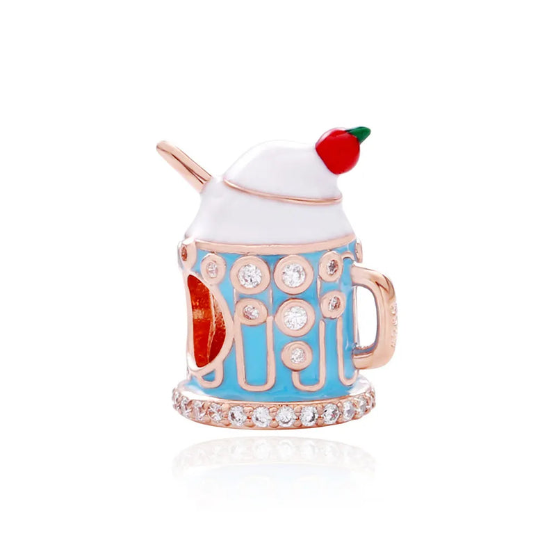 925 Silver Enamel Teapot Charm with Zircon DIY Jewelry Kettle