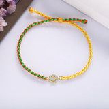 925 Silver Smile Charm Bracelet Clear Zircon Braided Friendship Bracelet
