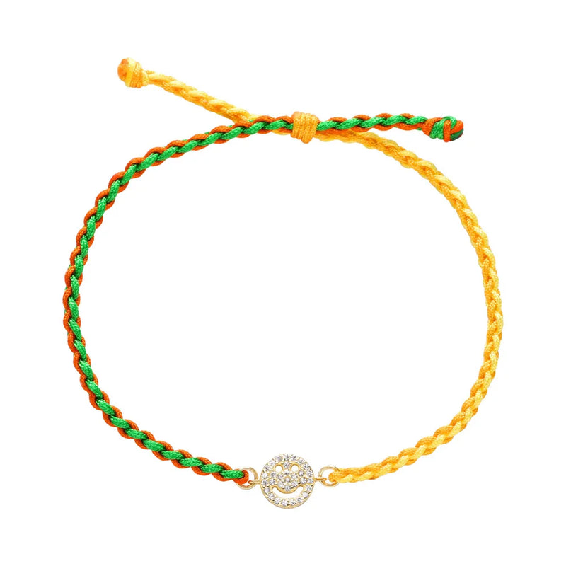 925 Silver Smile Charm Bracelet Clear Zircon Braided Friendship Bracelet
