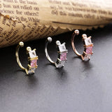 Silver 925 Women Ear Cuff Pink & Crystal Earrings