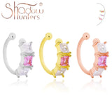 Silver 925 Women Ear Cuff Pink & Crystal Earrings
