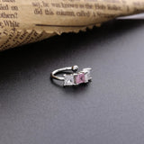 Silver 925 Women Ear Cuff Pink & Crystal Earrings