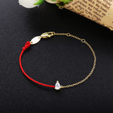925 Silver Classic Thin Bracelet with Pear Shape Crystal Redline