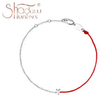 925 Silver Classic Thin Bracelet with Pear Shape Crystal Redline