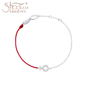 925 Silver Red String Bracelet with Zircon Jewels