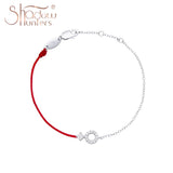925 Silver Red String Bracelet with Zircon Jewels
