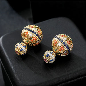 European Retro Spherical Hollow Out Women's Earrings Metal Stud Set
