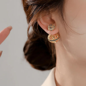 European Retro Spherical Hollow Out Women's Earrings Metal Stud Set