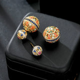 European Retro Spherical Hollow Out Women's Earrings Metal Stud Set