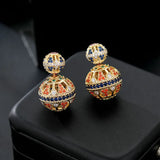 European Retro Spherical Hollow Out Women's Earrings Metal Stud Set