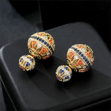 European Retro Spherical Hollow Out Women's Earrings Metal Stud Set