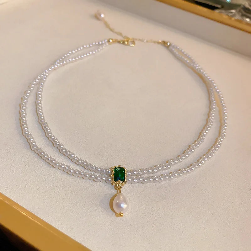 Square Inlaid Pearl Choker Necklace for Women