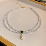 Square Inlaid Pearl Choker Necklace for Women