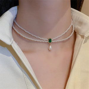 Square Inlaid Pearl Choker Necklace for Women