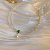 Square Inlaid Pearl Choker Necklace for Women