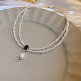 Square Inlaid Pearl Choker Necklace for Women