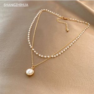 Double Strand Pearl Pendant Necklace for Women, Party Gift Jewelry