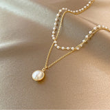 Double Strand Pearl Pendant Necklace for Women, Party Gift Jewelry