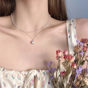 Double Strand Pearl Pendant Necklace for Women, Party Gift Jewelry