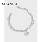 SHANICE 925 Sterling Silver Double-layer Chain Charm Bracelet