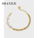 SHANICE 925 Silver Bracelet Women Baroque Pearl Zircon Chain Jewelry