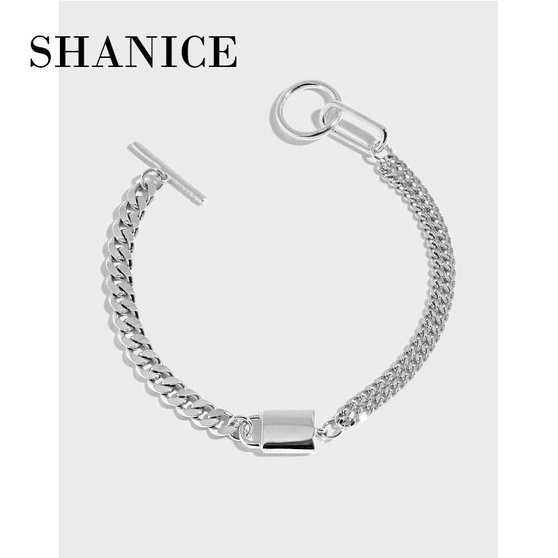 SHANICE 925 Sterling Silver Minimalist Double-layer Chain Bracelet