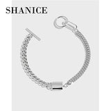SHANICE 925 Sterling Silver Minimalist Double-layer Chain Bracelet