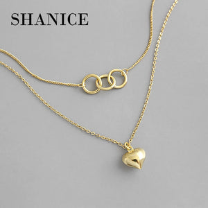 SHANICE 925 Sterling Silver Pendant Necklace Double Layers for Women