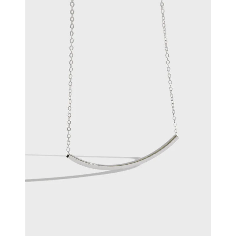 SHANICE 925 Silver Smile Necklace Square Tube Pendant Ins Necklace