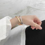 SHANICE 925 Sterling Silver Bangle Bracelet Irregular Concave-Convex