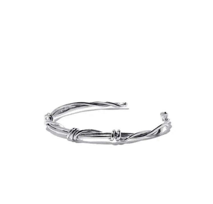 SHANICE 925 Sterling Silver Weave Cuff Bangle Bracelet for Women