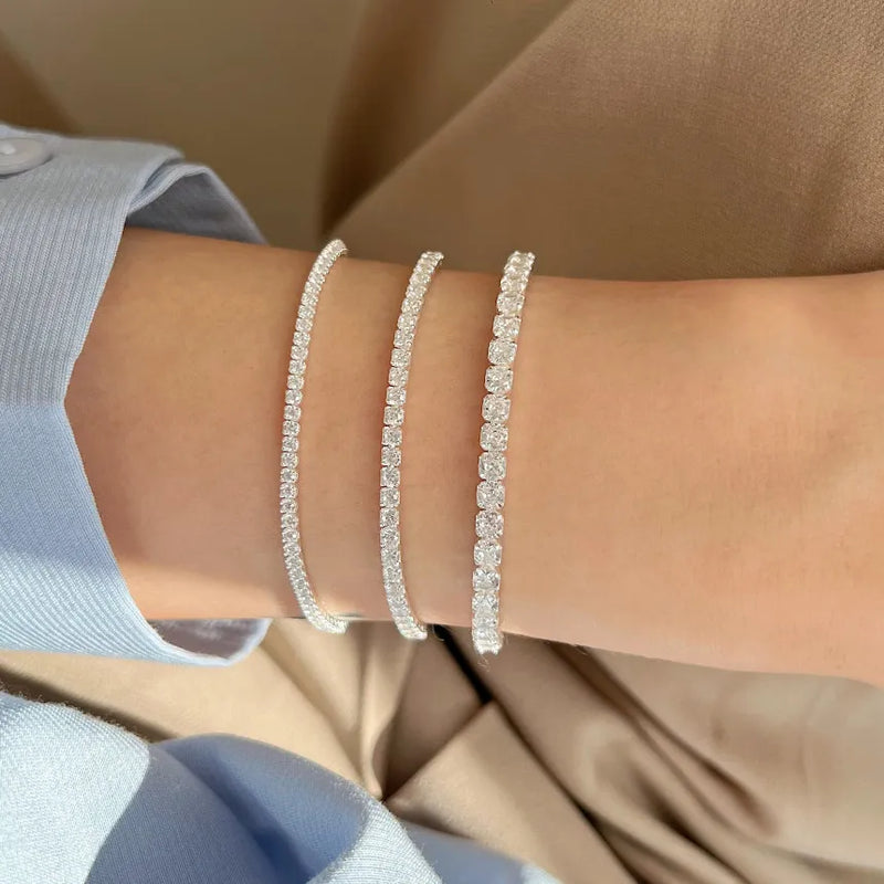 SHANICE 100% S925 Sterling Silver 1/2/3MM CZ Tennis Bracelet Bangle